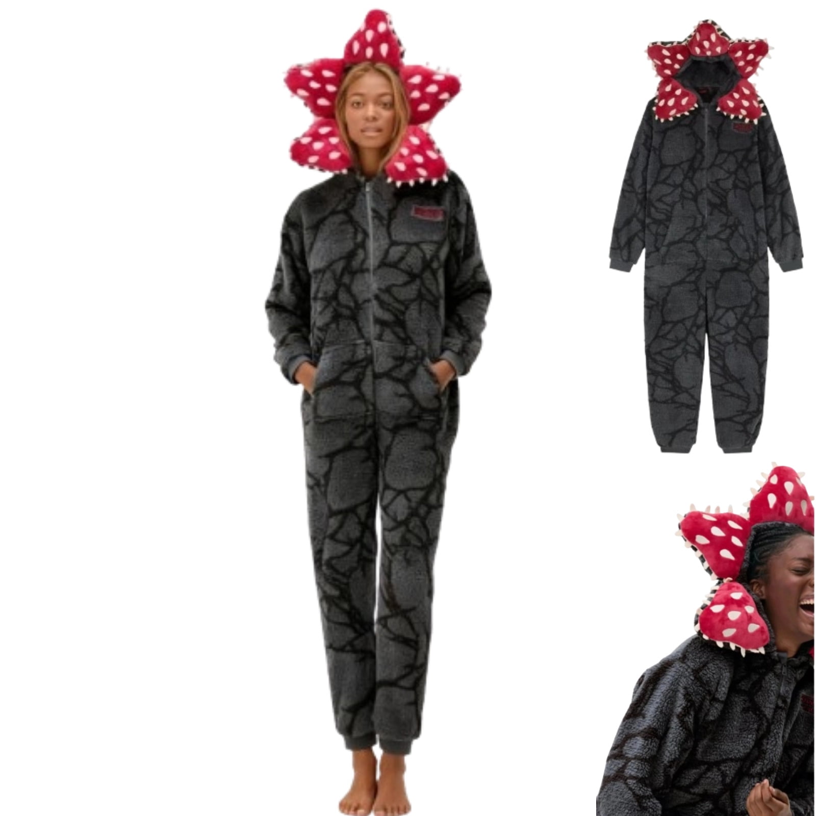 Kraftverdia Unisex 3D Demon Pyjama Lange Mouwen Een Stuk Pyjama Demogorgon Onesie