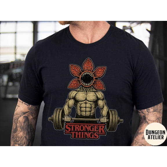Demogorgon Weightlifting Strong3r Things T-Shirt | Funny Inspired Shirt for Gym and Fitness Training