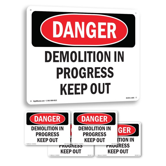 Demolition In Progress Keep Out OSHA Danger Aluminum Sign 10 Inch x 7 Inch - 5 Pack