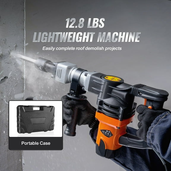 Demolition Jack Hammer 1400W, Electric Concrete Breaker w/ 2 Chisel Bits, Heavy Duty Demolition Tool for Construction