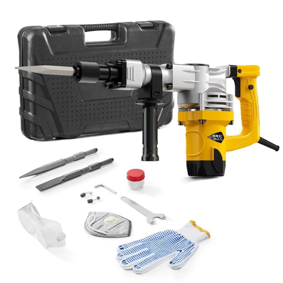 Demolition Jack Hammer,1400W Electric Jackhammer Heavy Duty,2900 BPM Jack Hammer Concrete Breaker,with 1 Point Chisel,1 Flat Chisel,Storage Case,Gloves&Goggles,for Demolition