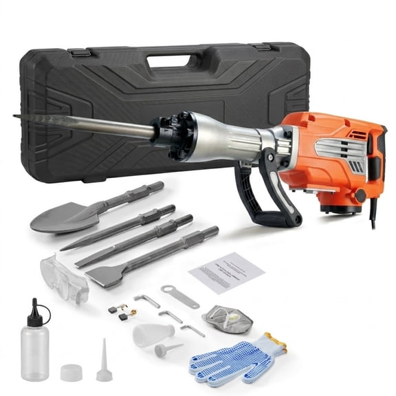 Demolition Jack Hammer, 2200W 1400 BPM Jack Hammer Concrete Breaker, Heavy Duty Electric Jack Hammer 6pcs Chisels Bit with Gloves, 360C Swiveling Front Handle for Trenching and Breaking Holes