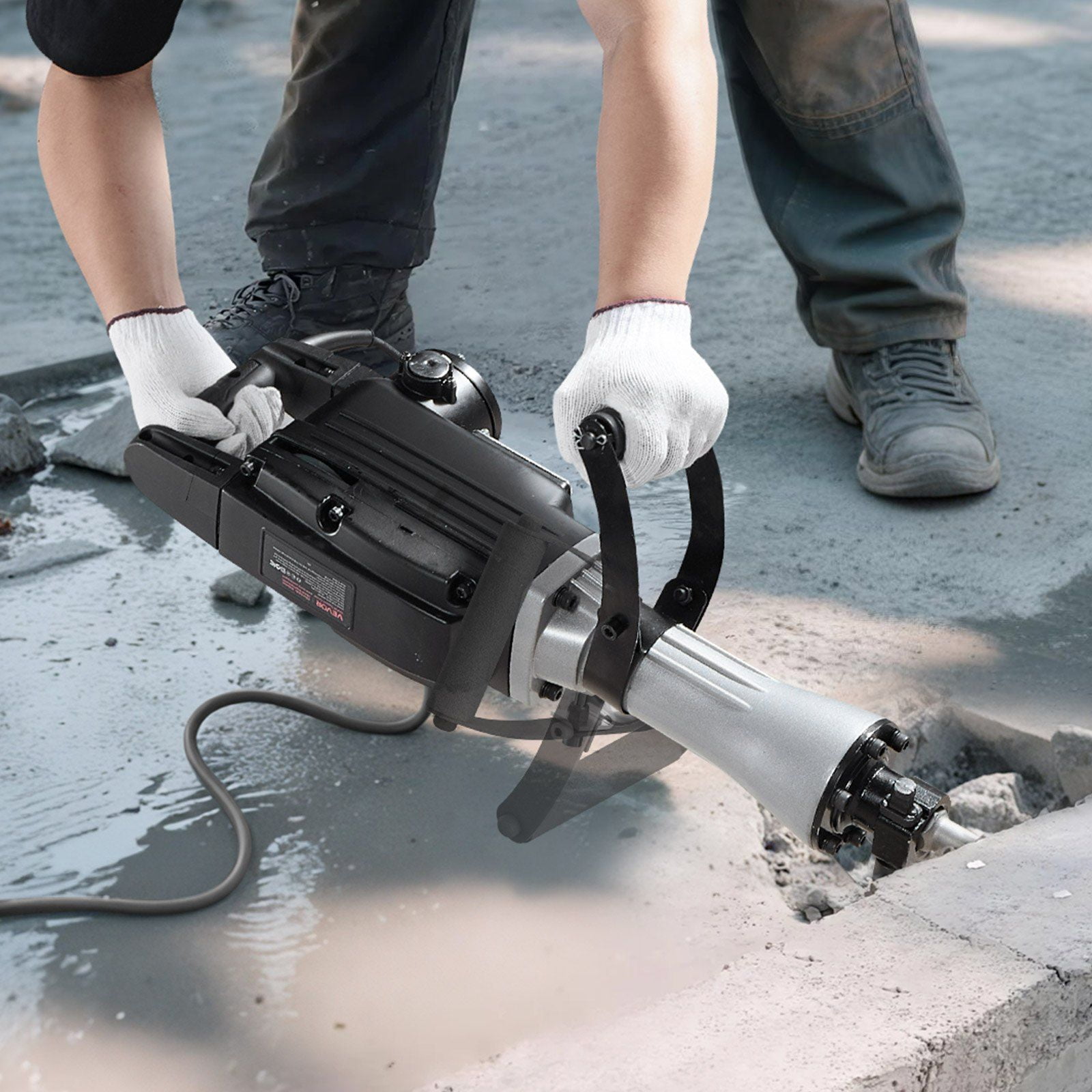 Demolition Jack Hammer, 2800W Heavy-Duty Electric Concrete Breaker, 1200 BPM with Point Chisel, Flat Chisel, Carrying Case & Gloves for Concrete, Wall, Brick, Tile, Foundation Demolition