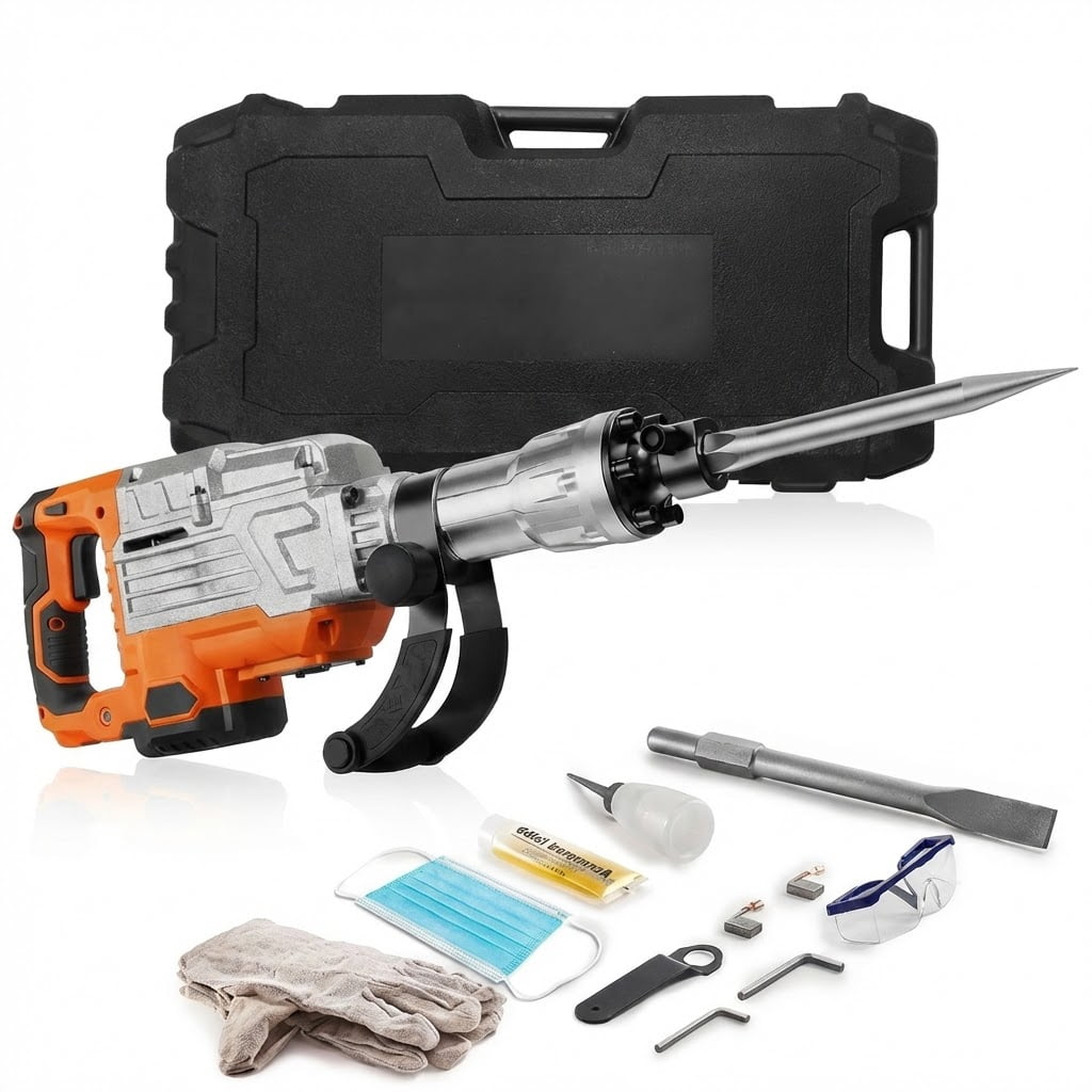 Demolition Jack Hammer, 3500W Jack Hammer Concrete Breaker, 1900 BPM Heavy Duty Electric Jack Hammer, 2pcs Chisel with Gloves & 360°C Swiveling Front Handle for Trenching and Breaking Holes