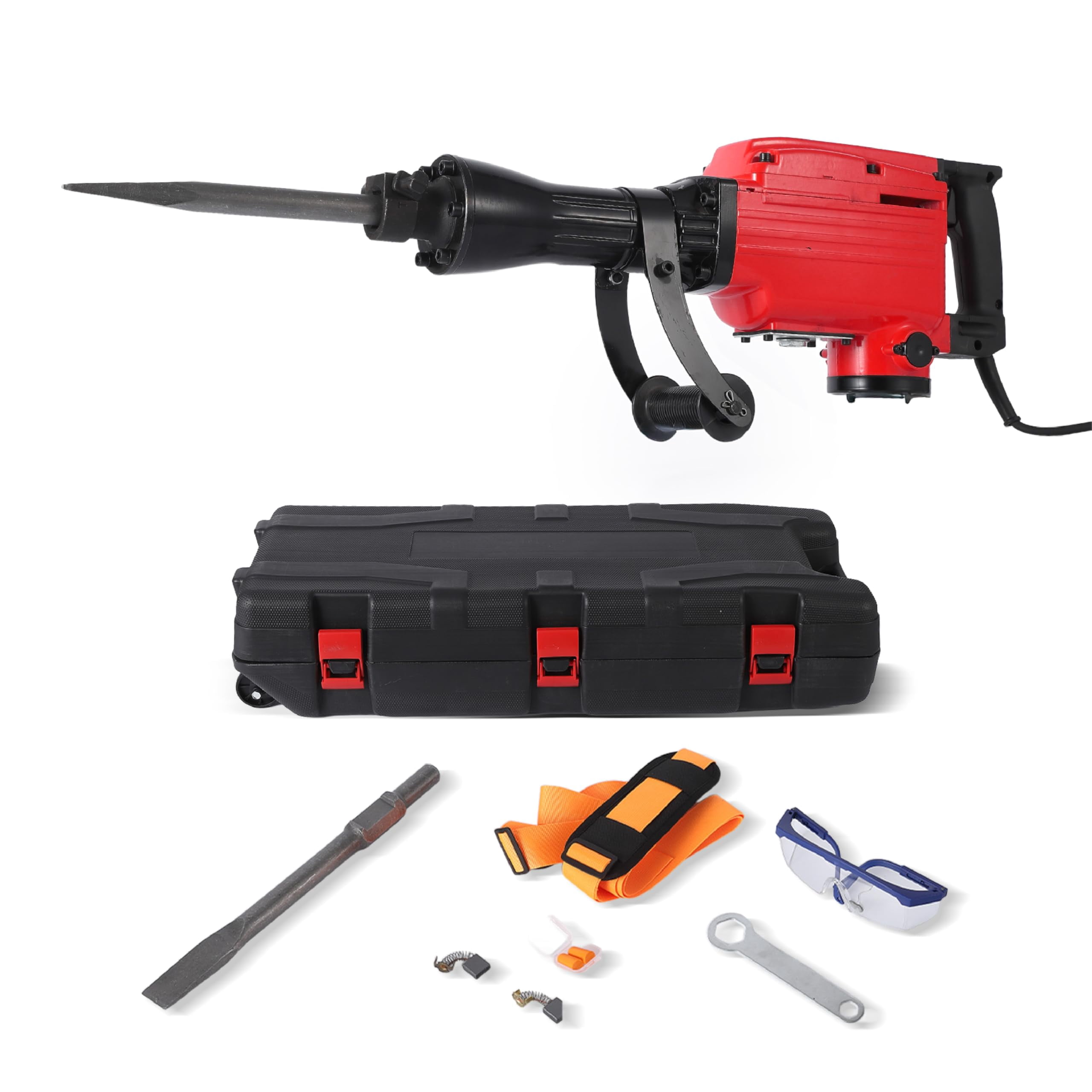 Demolition Jack-Hammer,3600W Electric Jackhammer Heavy Duty with 2 Bits 360 Degree Swiveling Handle Carrying Case Gloves for Trenching and Breaking Holes