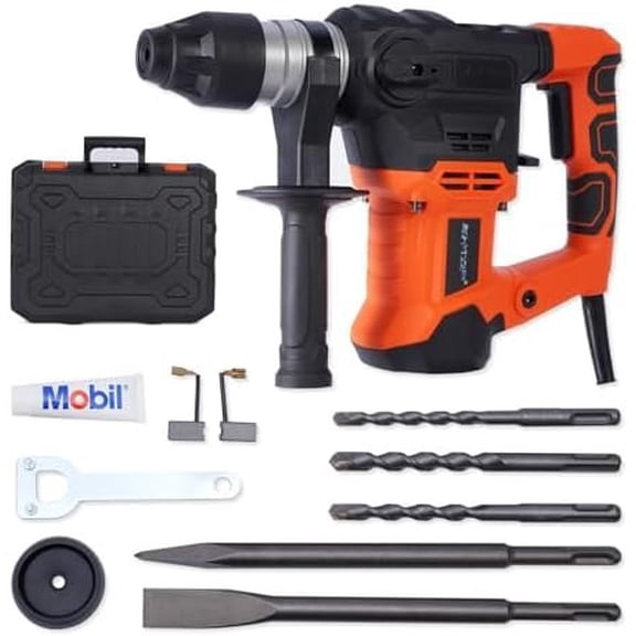 Demolition Jack Hammer for Concrete,1-1/4 Inch Hammer Drill with Safety Clutch 4 Functions Cand Variable Speed with Drill Bits and Chisels for Concrete, Stone, Brick, Storage Case Included