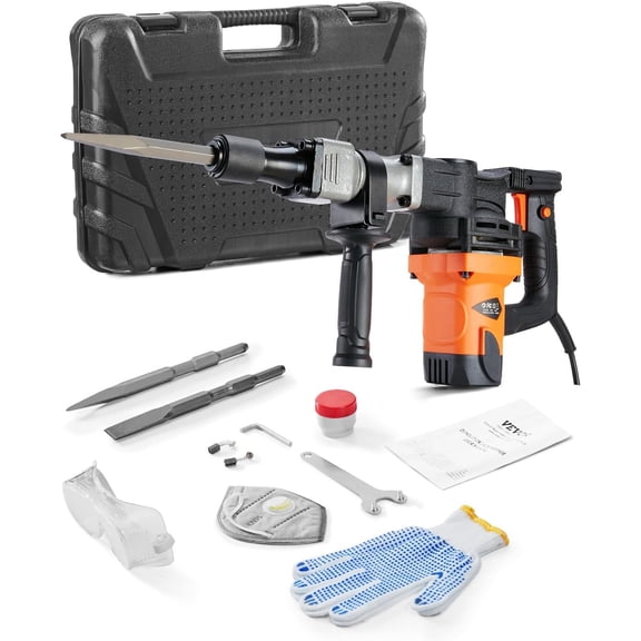 Demolition Jack Hammer, MAX 1400W Electric Jackhammer Heavy Duty, 2900 BPM Concrete Breaker 2pcs Chisels Bits Chipping W/Case, Gloves