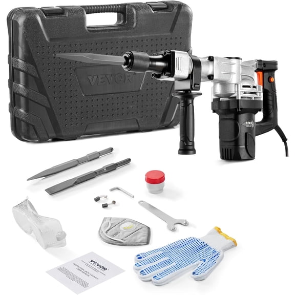 Demolition Jack Hammer, MAX 1400W Electric Jackhammer Heavy Duty, 2900 BPM Concrete Breaker 2pcs Chisels Bits Chipping W/Case, Gloves
