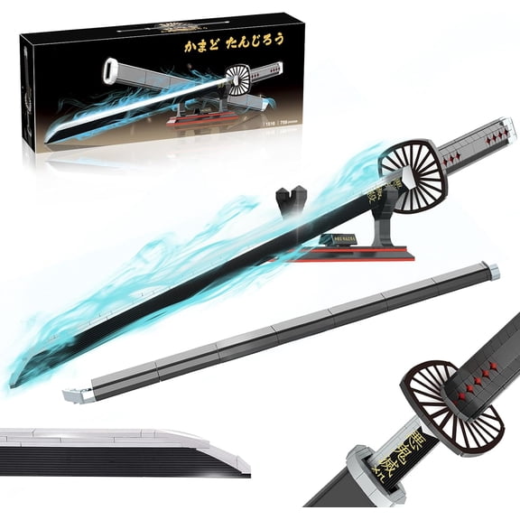Demon Anime Sword, 39.3in Tanjirou Sword Building Set with Scabbard and Stand, Cosplay Anime Katana Sword Building Blocks