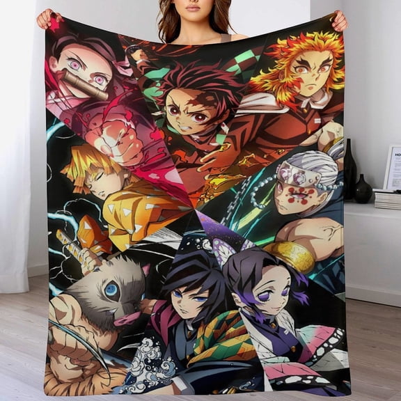 Demon Blanket Slayer Flannel Throw Blankets Soft Pile Cozy Plush Throw Blanket for All Seasons, 3D Printed Warm Blanket for Sofa Beds Home Decor