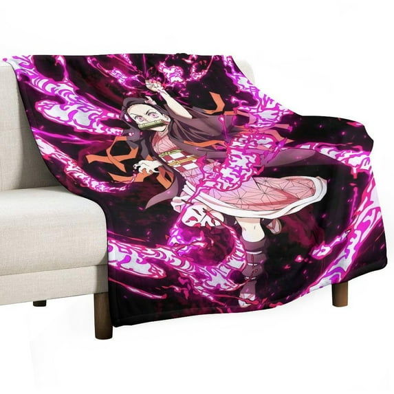Demon Blanket Slayer Nezuko Flannel Throw Blankets Soft Pile Cozy Plush Throw Blanket for All Seasons, 3D Printed Warm Blanket for Sofa Beds Home Decor