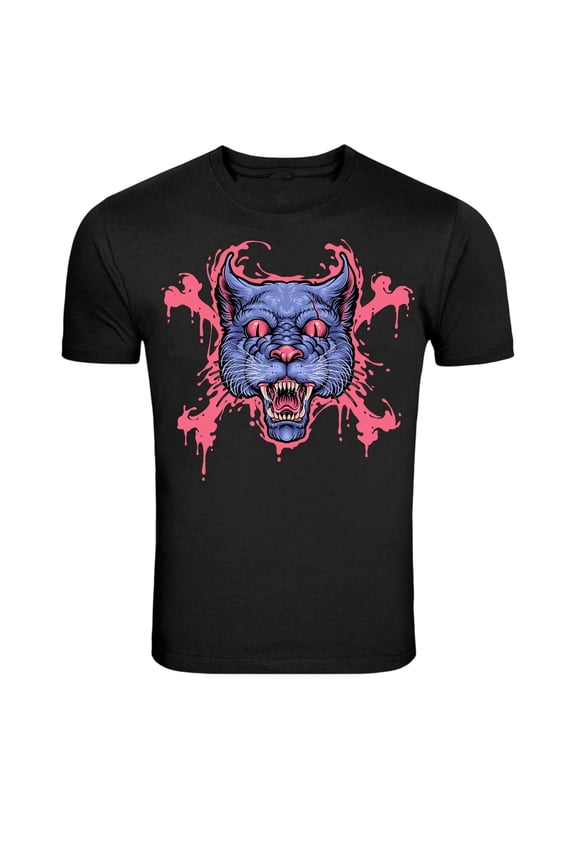 Demon Cat Skull T-Shirt - Evil Cat Horror Graphic Tee