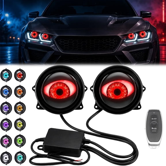 Demon Eye Headlights for Cars, 6/33 Modes with Remote Control, Universal Halloween Dynamic LED Eye Projector Devils for Car SUV Motorcycle
