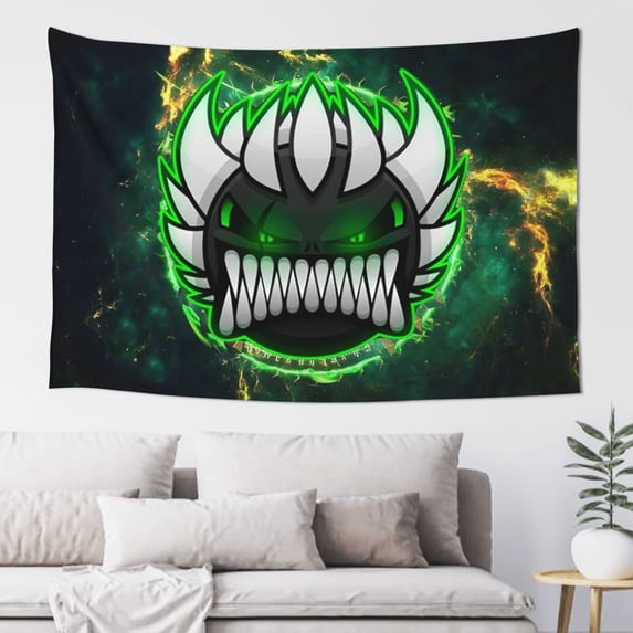 Demon Geometry Dash Game Tapestry 60*40 Inch Decor Wall Hanging Art Tapestries Mural Banner For Bedroom Livingroom Dormitory