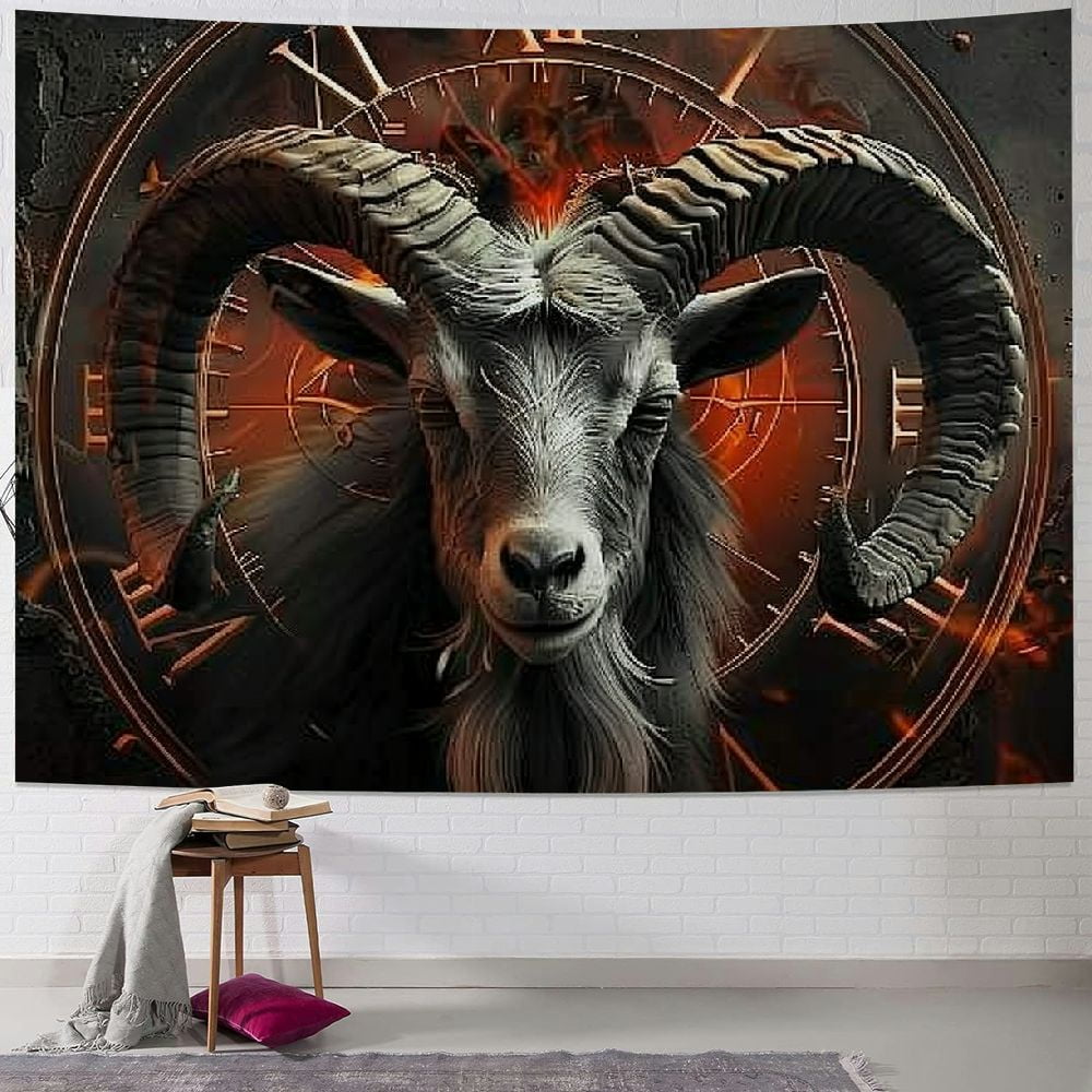 Demon Goat Head Tapestry, Occult Demon Red Black Gothic Witch