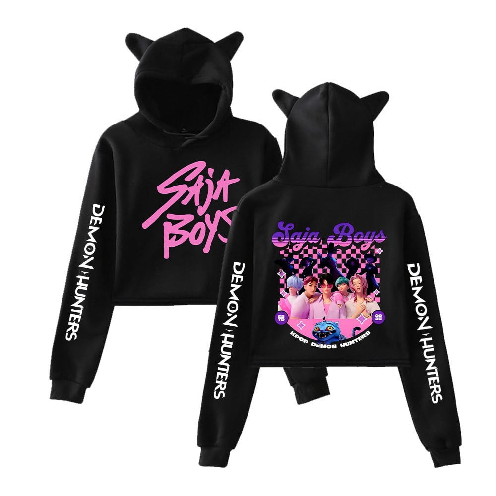 Sweat à Capuche Court Avec Oreilles De Chat - Style Kpop Demon Hunters, Manches Longues, Coton/polyester, Mode Kawaii