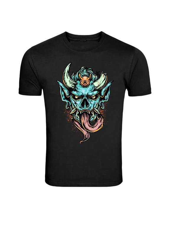 Demon Oni Mask Tongue Out Graphic T-Shirt