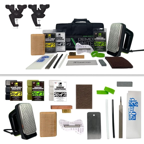 Demon Podium Delux Ski Snowboard Tune Kit w/Iron, Premium Universal Wax Kit 399 Grams, Vise, Waxing Apron & Base Cleaner