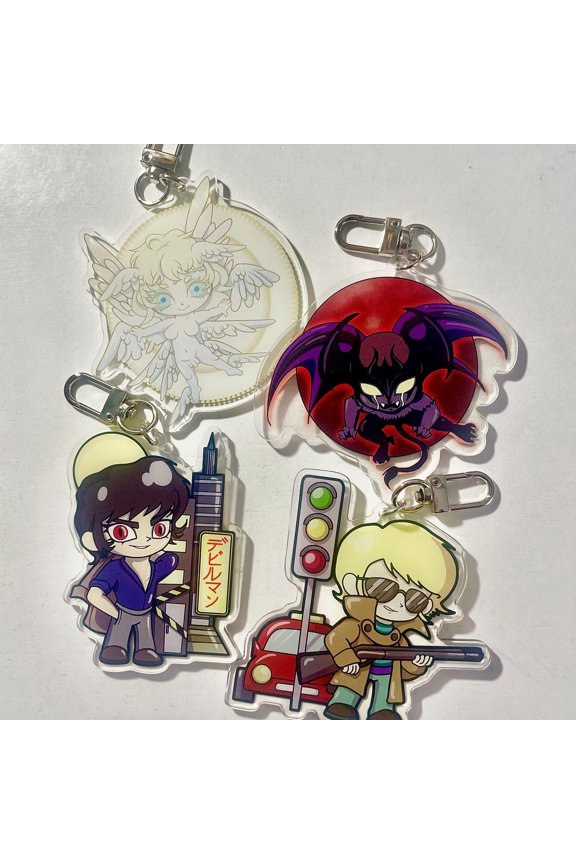 Demon Rider Anime Style Retro 80s Design Acrylic Keychain Cute Chibi Bag Charm, random 1 pack