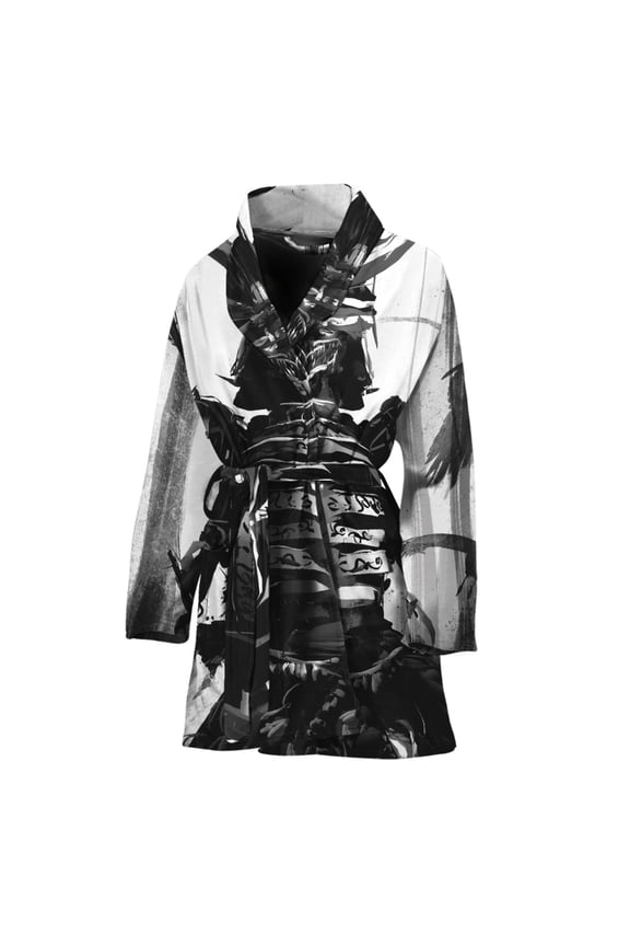 Demon Samurai Women Bathrobe One Size Univeral Fits, Demon Monster Evil Fashion Lightweight Plush Fleece Long Robe For Women