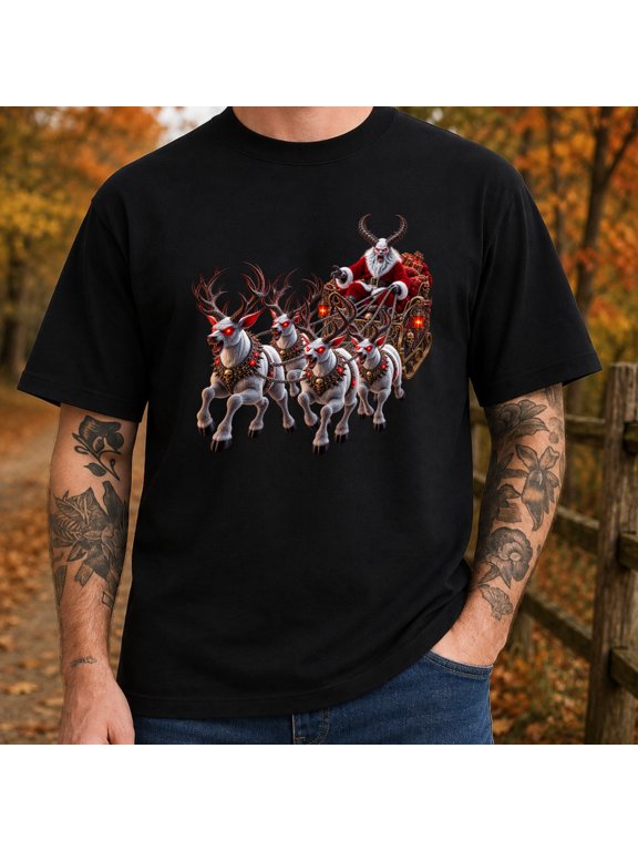 Demon Santa Evil Reindeer Tshirt Graphic Tee Unisex Funny Horror Scary Christmas