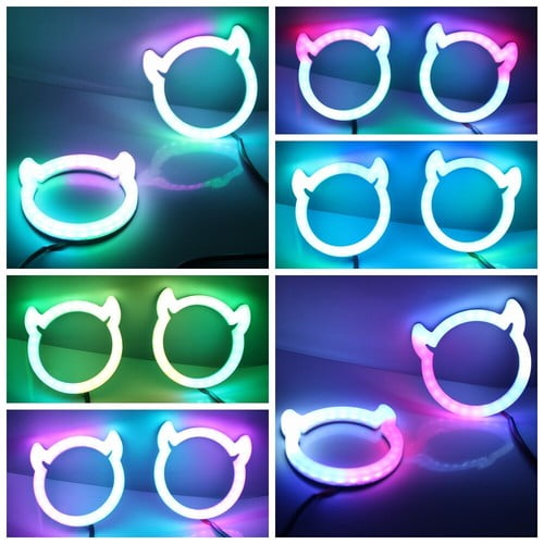 Demon Shaped LED SRGB Dynamic Angel Eyes Turn Signals Light Bluetooth Headlight