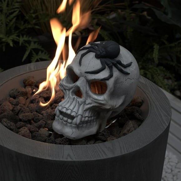 Demon Skull Decor for Outdoor Fireplace and Fire Pit, Durable Magnesium Oxide, Black and White