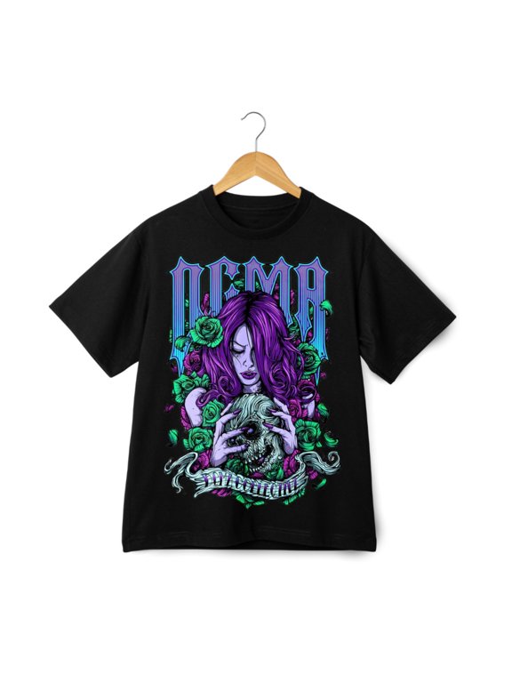 Demon Skull Gothic Girl Graphic T-Shirt Dark Art Streetwear Design Tee