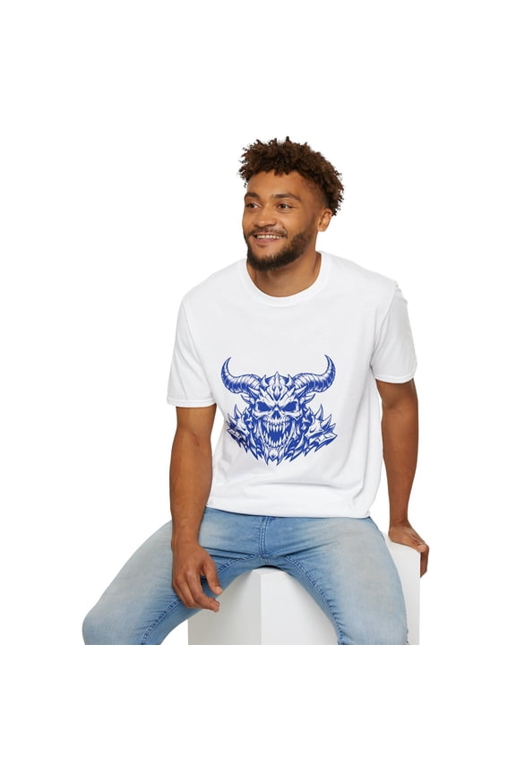 Demon Skull Horned Gothic Horror Hell Creature Armor Unisex Softstyle T-Shirt