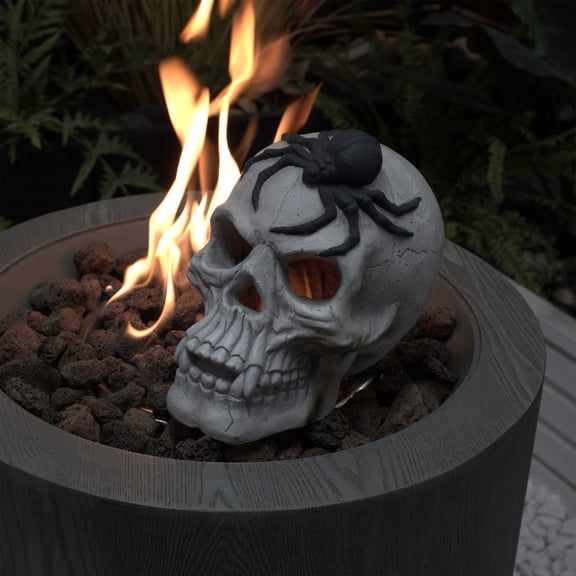 Demon Skull, Life Size Human Skull Model Black Spiders Growing on Skulls, Suitable for Outdoor Fireplace and Fire Pit, Halloween Decoration