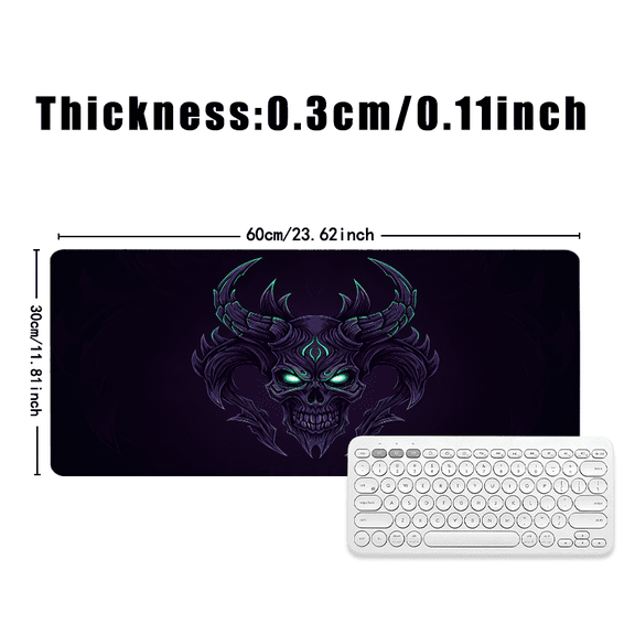 Demon Skull Mouse Pad 31.5 x 11.82 Inches Rubber Gaming Desk Mat with Neon Eyes Dark Fantasy Design