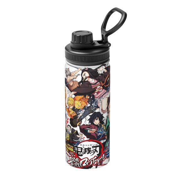 Demon Slayer 18oz Insulated Water Bottle With Handle, Stainless Steel Water Bottles With Wide Mouth, Double Wall Vacuum Sports Water Bottle