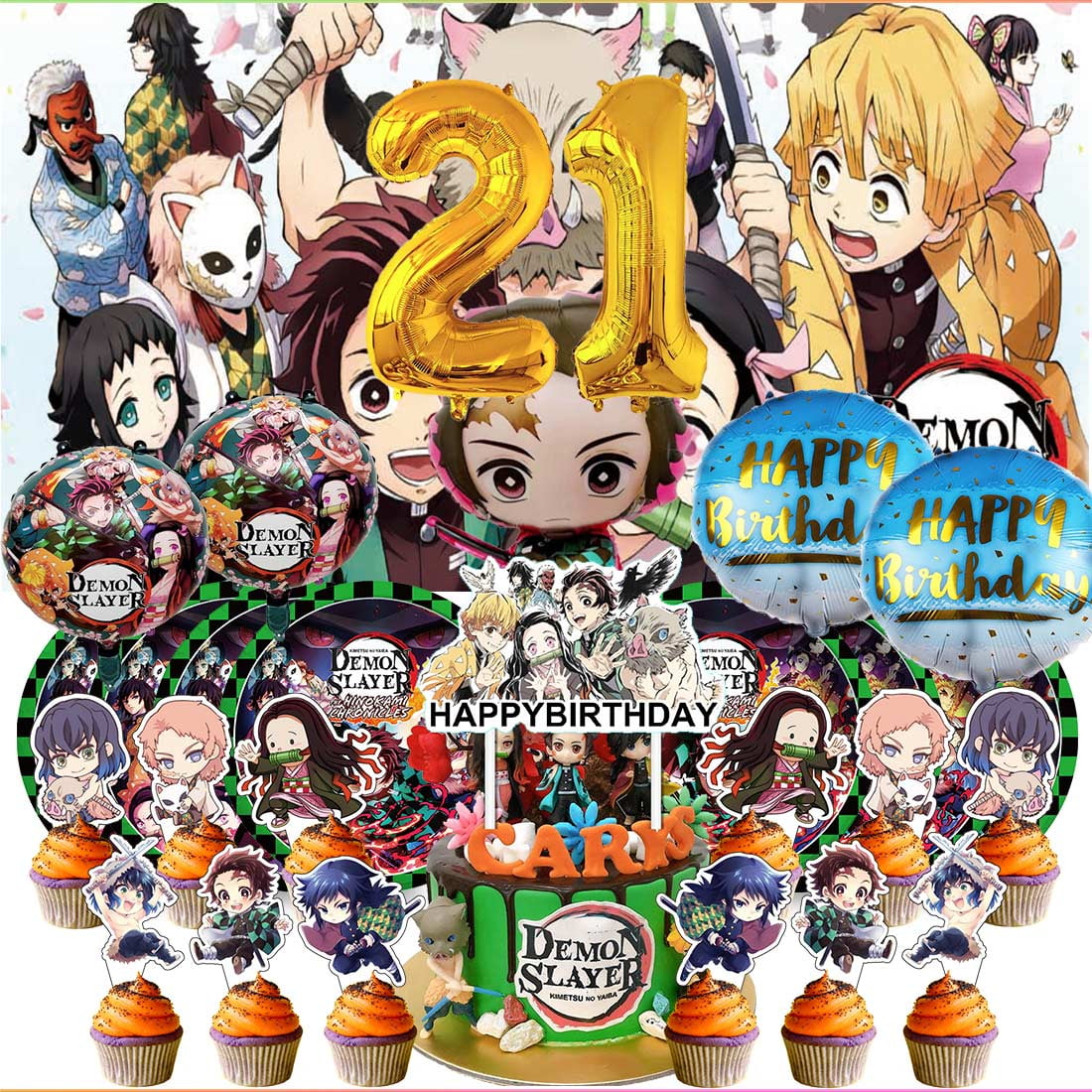 Demon Slayer 21th Tableware Balloons Cake Toppers Backdrop Banner ...