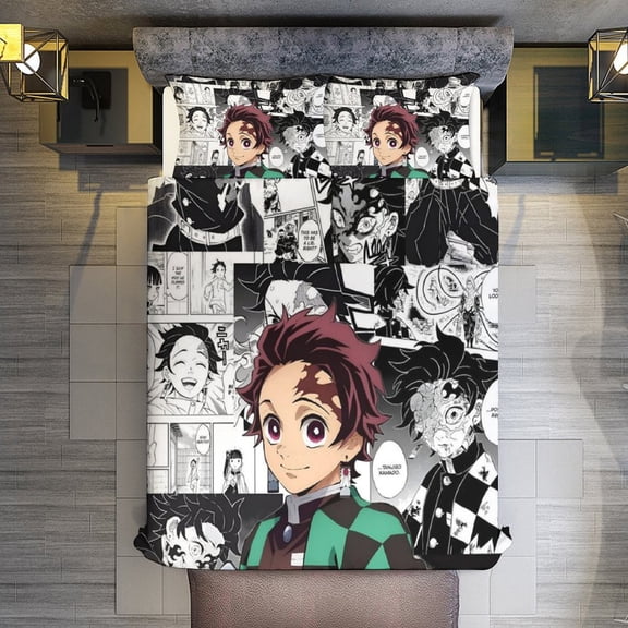 Demon Slayer 3-Piece Bedding Comforter Set Bed Cover Set Soft Warm Bedding for Bedroom, Home, Hotel 102"x90"