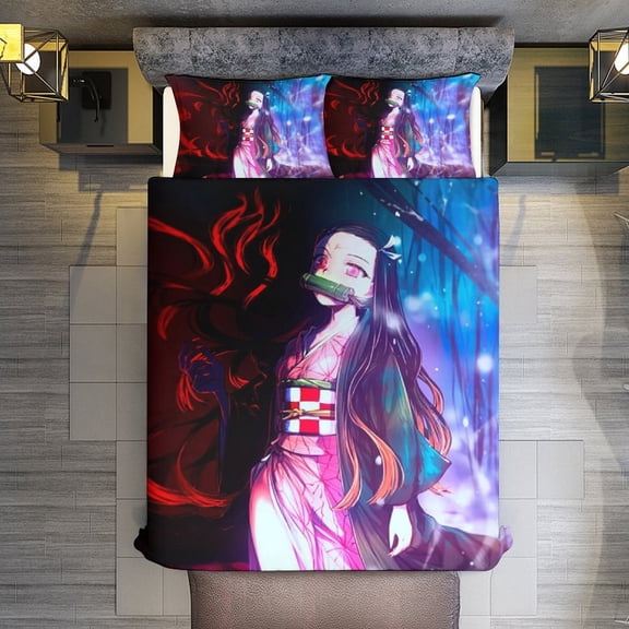 Demon Slayer 3-Piece Bedding Comforter Set Bed Cover Set Soft Warm Bedding for Bedroom, Home, Hotel 79"x90"