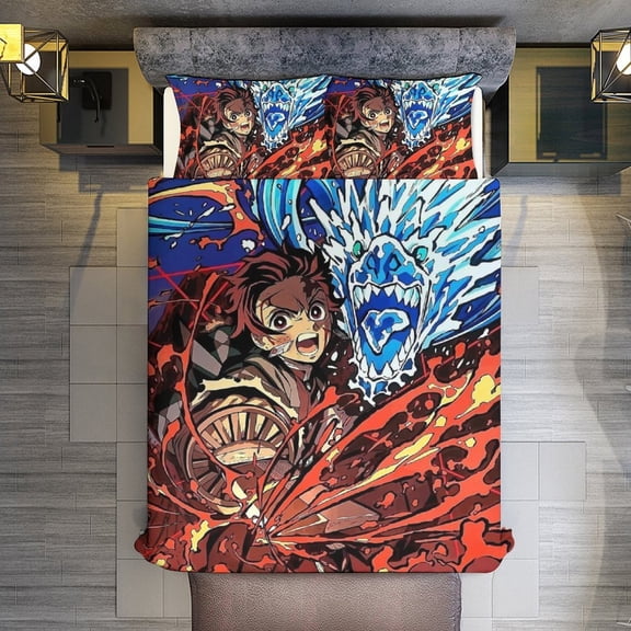 Demon Slayer 3-Piece Bedding Comforter Set Bed Cover Set Soft Warm Bedding for Bedroom, Home, Hotel 79"x90"