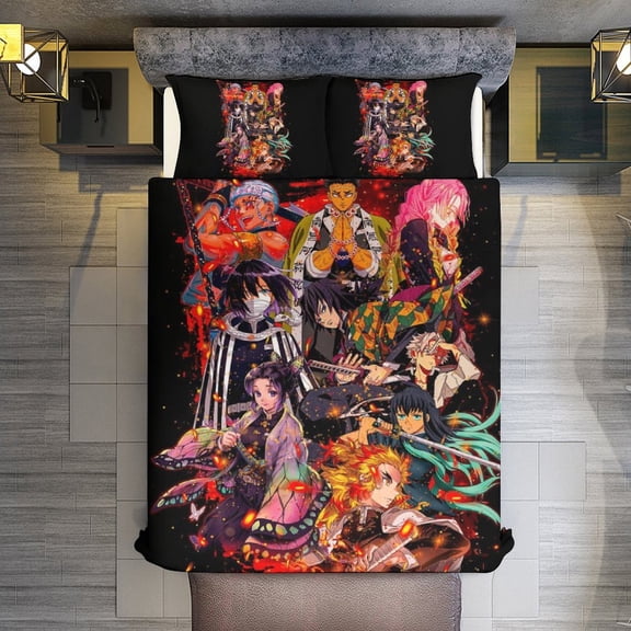 Demon Slayer 3-Piece Bedding Comforter Set Bed Cover Set Soft Warm Bedding for Bedroom, Home, Hotel 79"x90"