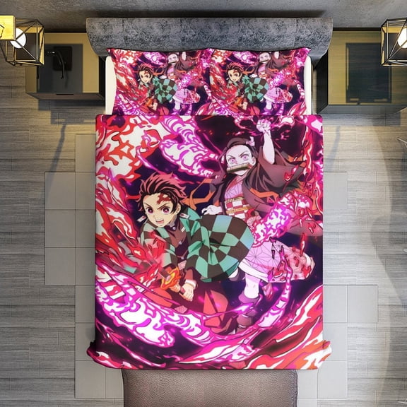 Demon Slayer 3-Piece Bedding Comforter Set Bed Cover Set Soft Warm Bedding for Bedroom, Home, Hotel 79"x90"