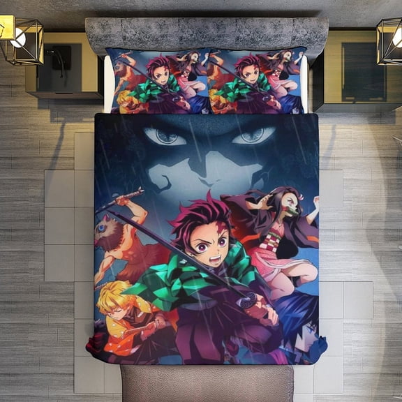Demon Slayer 3-Piece Bedding Comforter Set Bed Cover Set Soft Warm Bedding for Bedroom, Home, Hotel 79"x90"