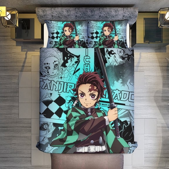 Demon Slayer 3-Piece Bedding Comforter Set Bed Cover Set Soft Warm Bedding for Bedroom, Home, Hotel 90"x90"