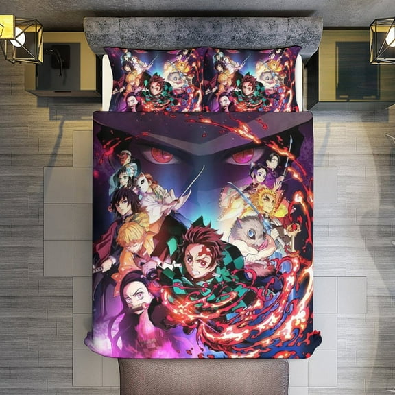 Demon Slayer 3-Piece Bedding Comforter Set Bed Cover Set Soft Warm Bedding for Bedroom, Home, Hotel 90"x90"