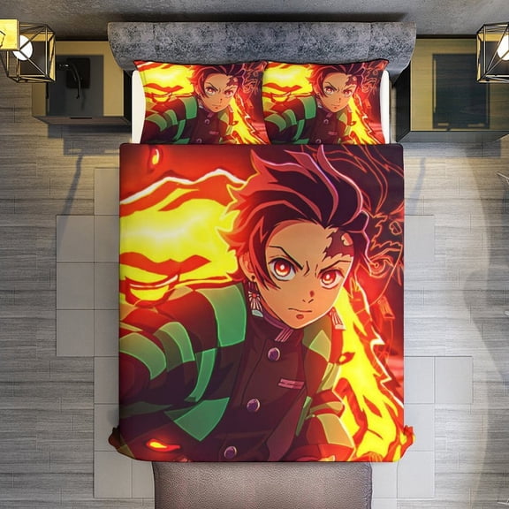 Demon Slayer 3-Piece Bedding Comforter Set Bed Cover Set Soft Warm Bedding for Bedroom, Home, Hotel 90"x90"