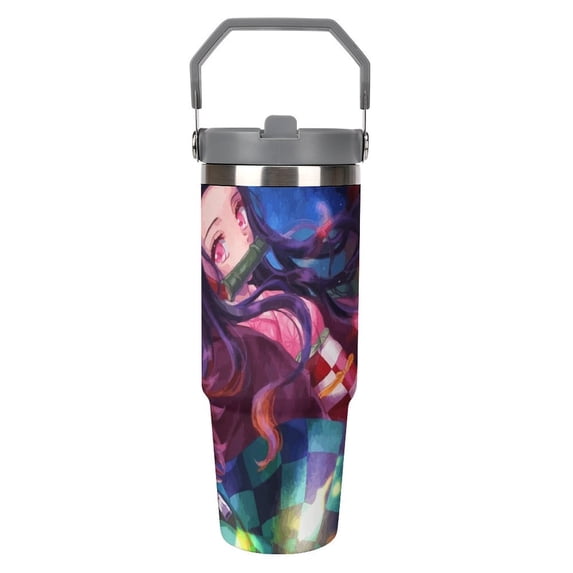 Demon Slayer 30 Oz Tumbler With Handle And Straw, Stainless Steel Vacuum Travel Mug, Double Wall Vacuum Insulated Tumbler With Lid, Water Bottle for Gifts Party Office Coffee