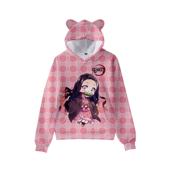 Demon Slayer 3D Cat Ears Hoodies Boys Girls Cute Hoodie Sweatshirts Chrildren's Pullover Autumn Kimetsu No Yaiba Kids Hooded