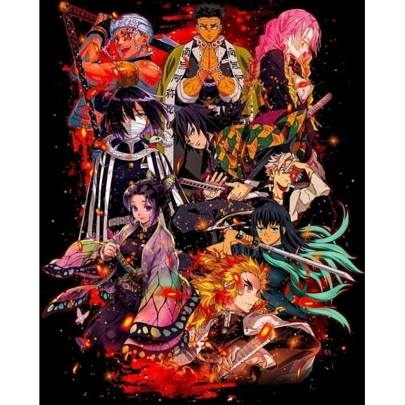 Demon Slayer 5D DIY Diamond Art Kits for Adults, Diamond Painting Anime,Paint by Numbers Full Round Drill Cross Stitch Crystal Rhinestone Home Wall Decoration 12x16 inch
