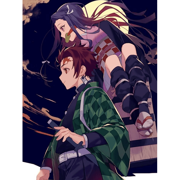 Demon Slayer 5D Diamond Art Kits DIY Full Drill Round Diamond Painting Kits for Adults Crystal Rhinestone Diamond Kits for Home Decor (12x16In)