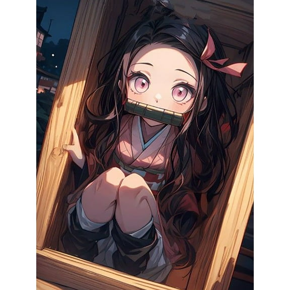 Demon Slayer 5D Diamond Art Kits DIY Full Drill Round Diamond Painting Kits for Adults Crystal Rhinestone Diamond Kits for Home Decor (12x16In)