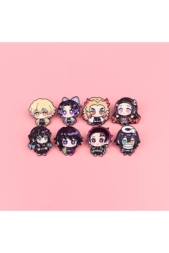 Demon Slayer 8PCS Chibi Enamel Pin Set,Cute Anime Lapel Pins for Backpacks,Jackets and Hats,Manga Brooch Gifts for Fans