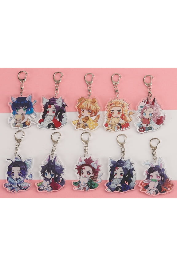 Demon Slayer Acrylic Keychains,Anime Character Key Ring Set for Fans