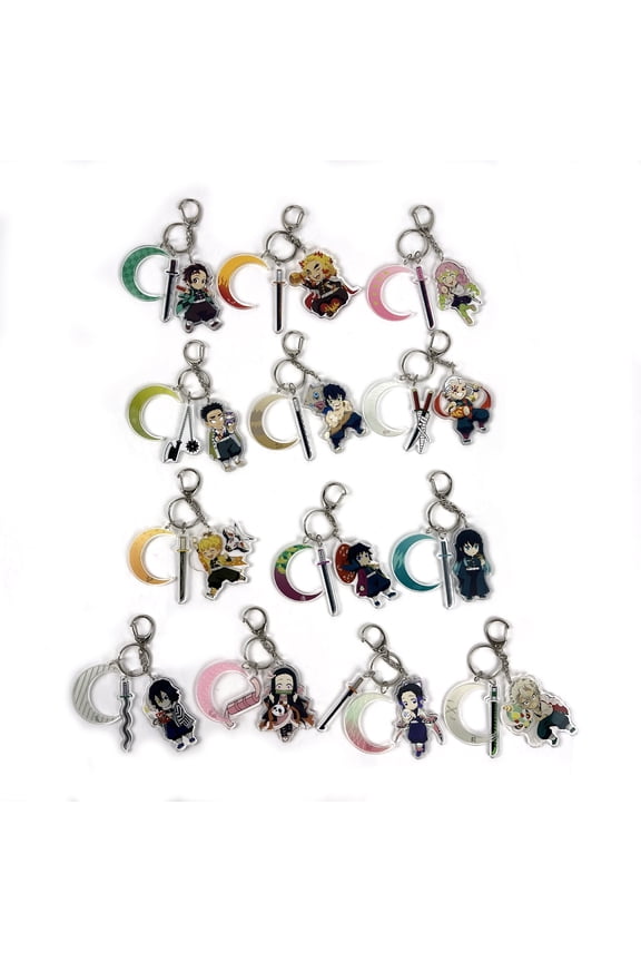 Demon Slayer Acrylic Keychains,Anime Character Key Ring Set for Fans
